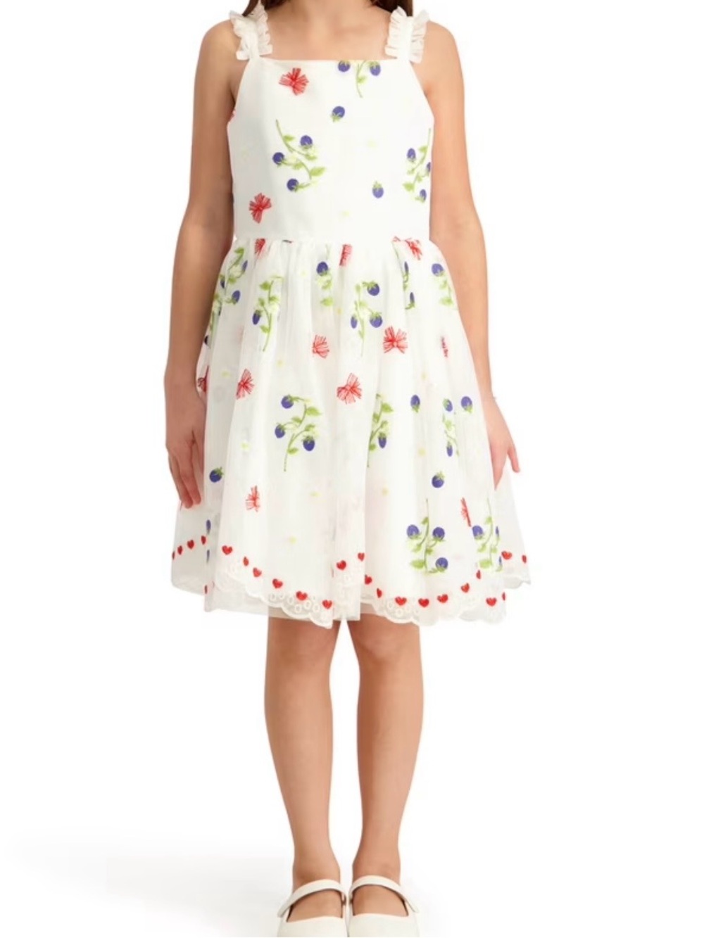 NWOT Kensie Girl Sz.14 White Dress with Red, Blue and Green Floral Embroidery